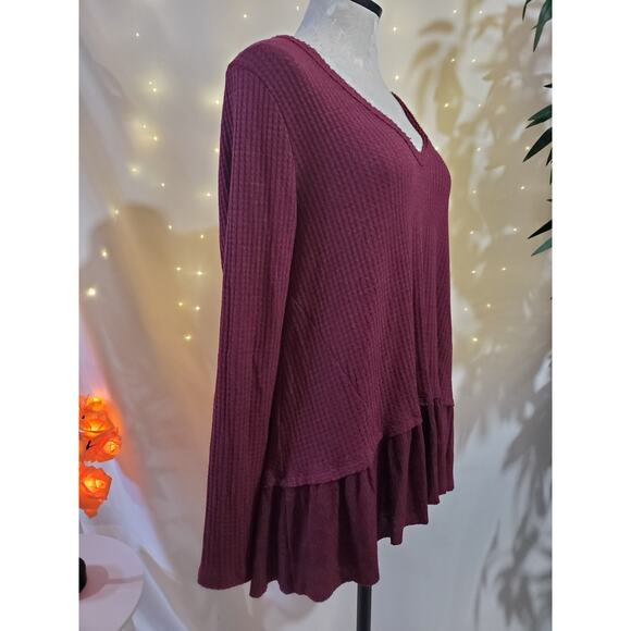 Eri + Ali Anthropologie NWT Tallie Distressed Peplum Thermal Top Womens Size L - Picture 4 of 11